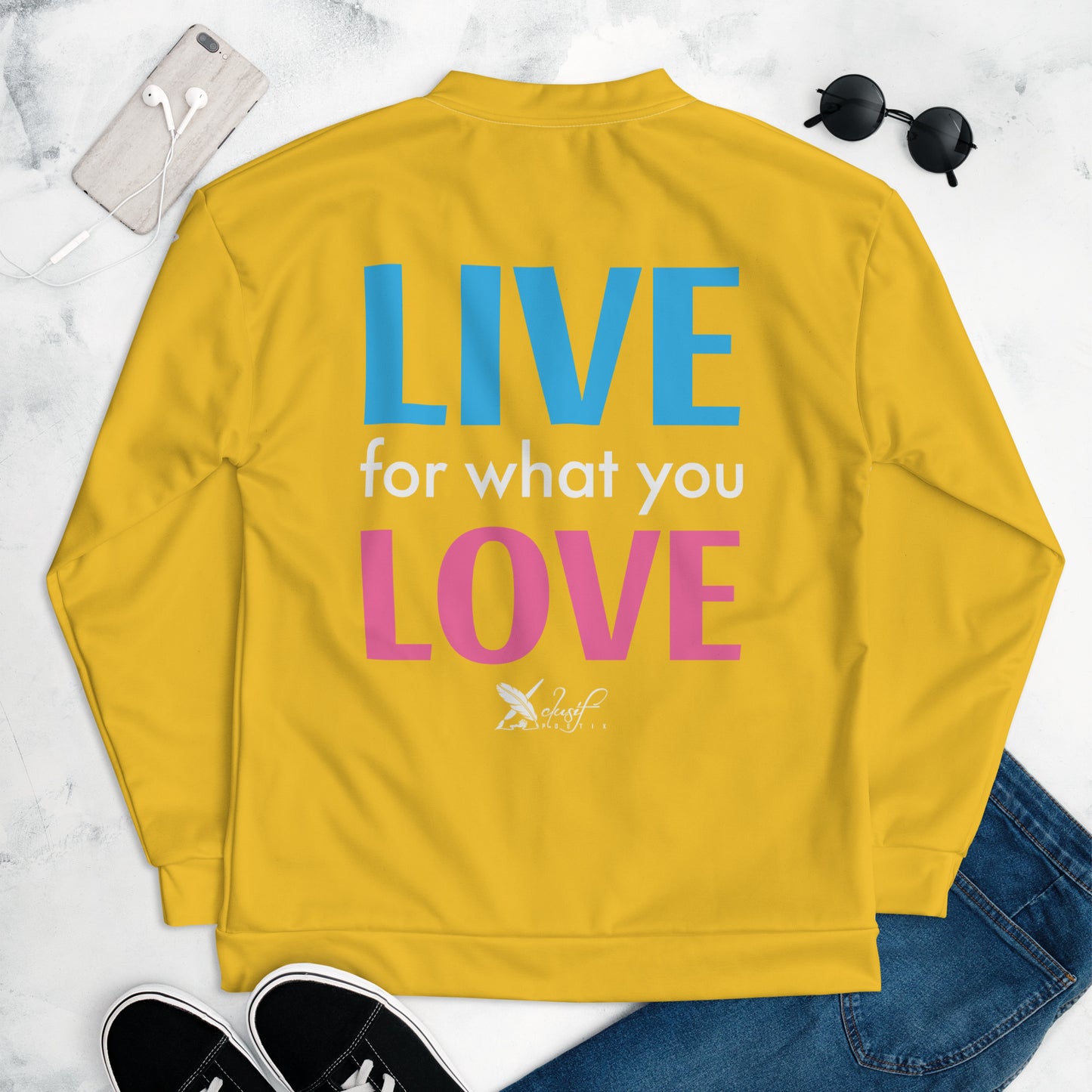 "LIVE FOR WHAT YOU LOVE" BY XCLUSIF POETIX YELLOW Unisex Bomber Jacket