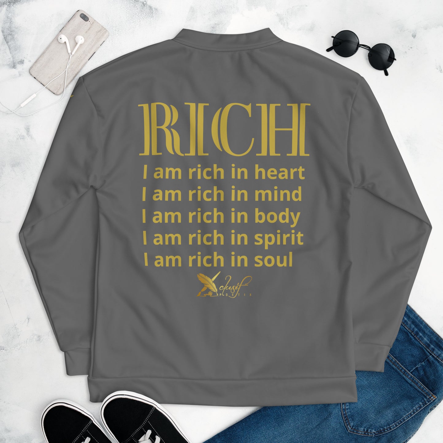 RICH BY XCLUSIF POETIX GREY & GOLD Unisex Bomber Jacket