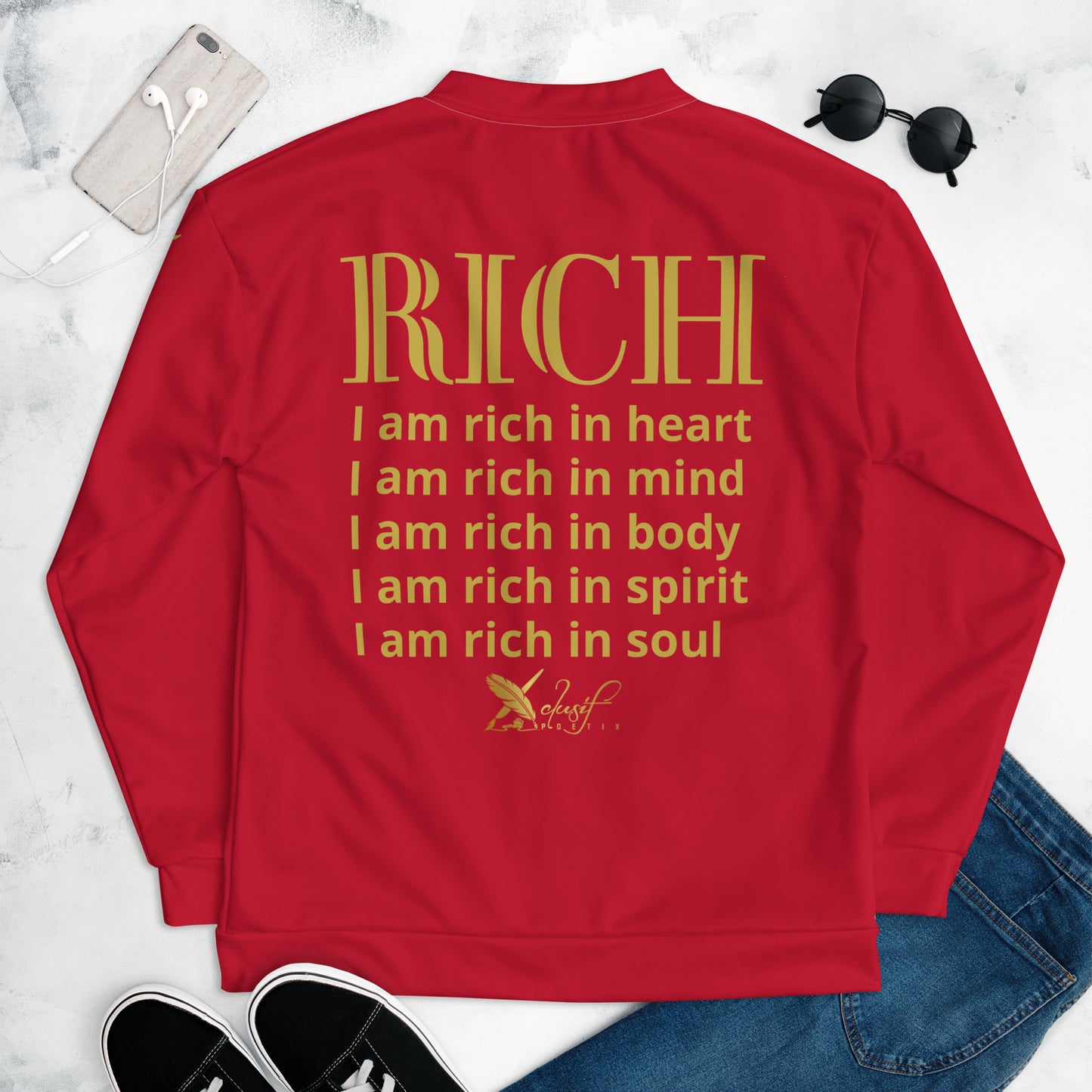 RICH BY XCLUSIF POETIX RED & GOLD Unisex Bomber Jacket