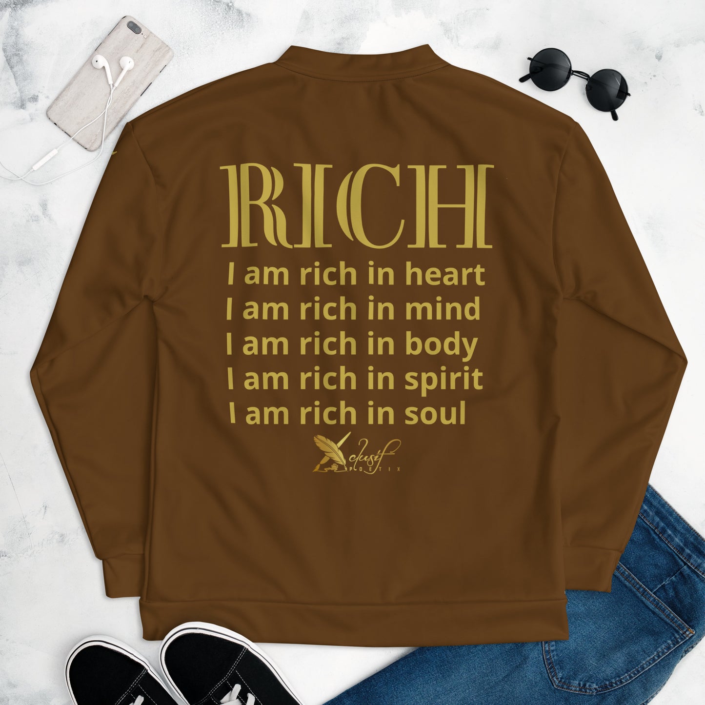 RICH BY XCLUSIF POETIX BROWN & GOLD Unisex Bomber Jacket