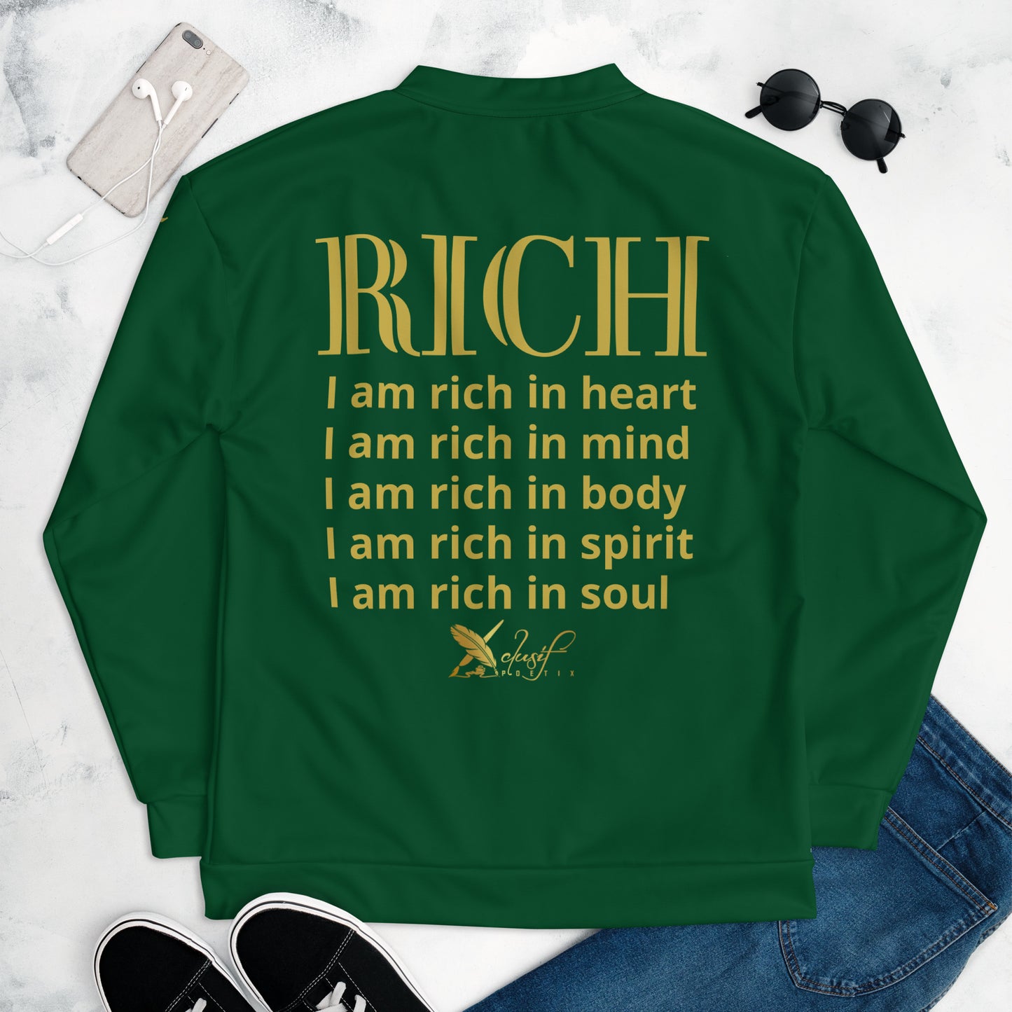 RICH BY XCLUSIF POETIX FOREST GREEN & GOLD Unisex Bomber Jacket