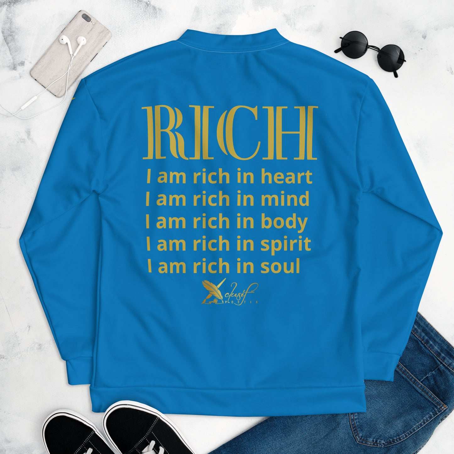 RICH BY XCLUSIF POETIX BLUE & GOLD Unisex Bomber Jacket