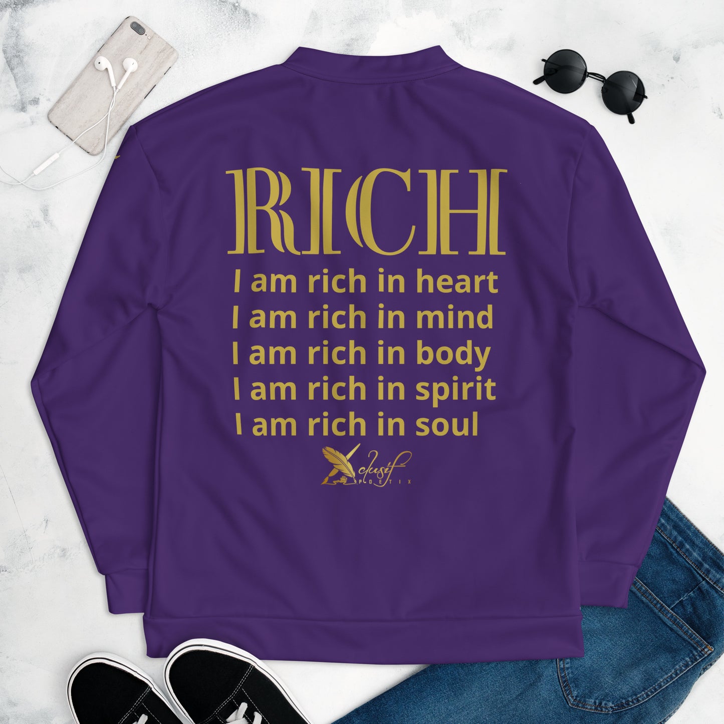 RICH BY XCLUSIF POETIX PURPLE & GOLD Unisex Bomber Jacket