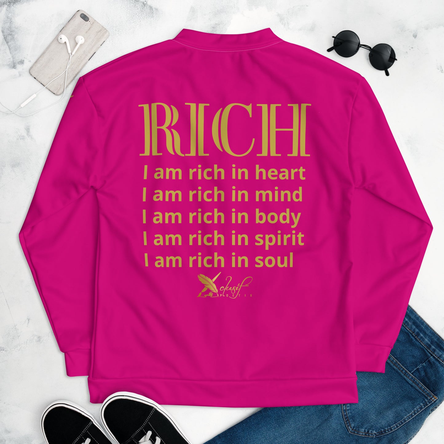 RICH BY XCLUSIF POETIX HOT PINK & GOLD Unisex Bomber Jacket