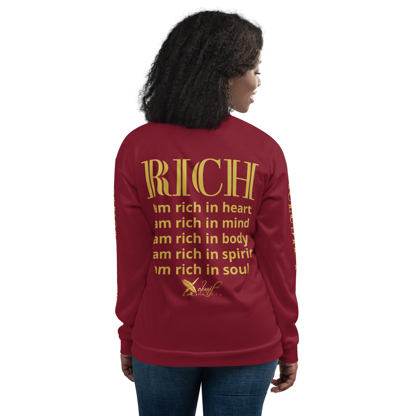 RICH BY XCLUSIF POETIX BURGUNDY & GOLD Unisex Bomber Jacket