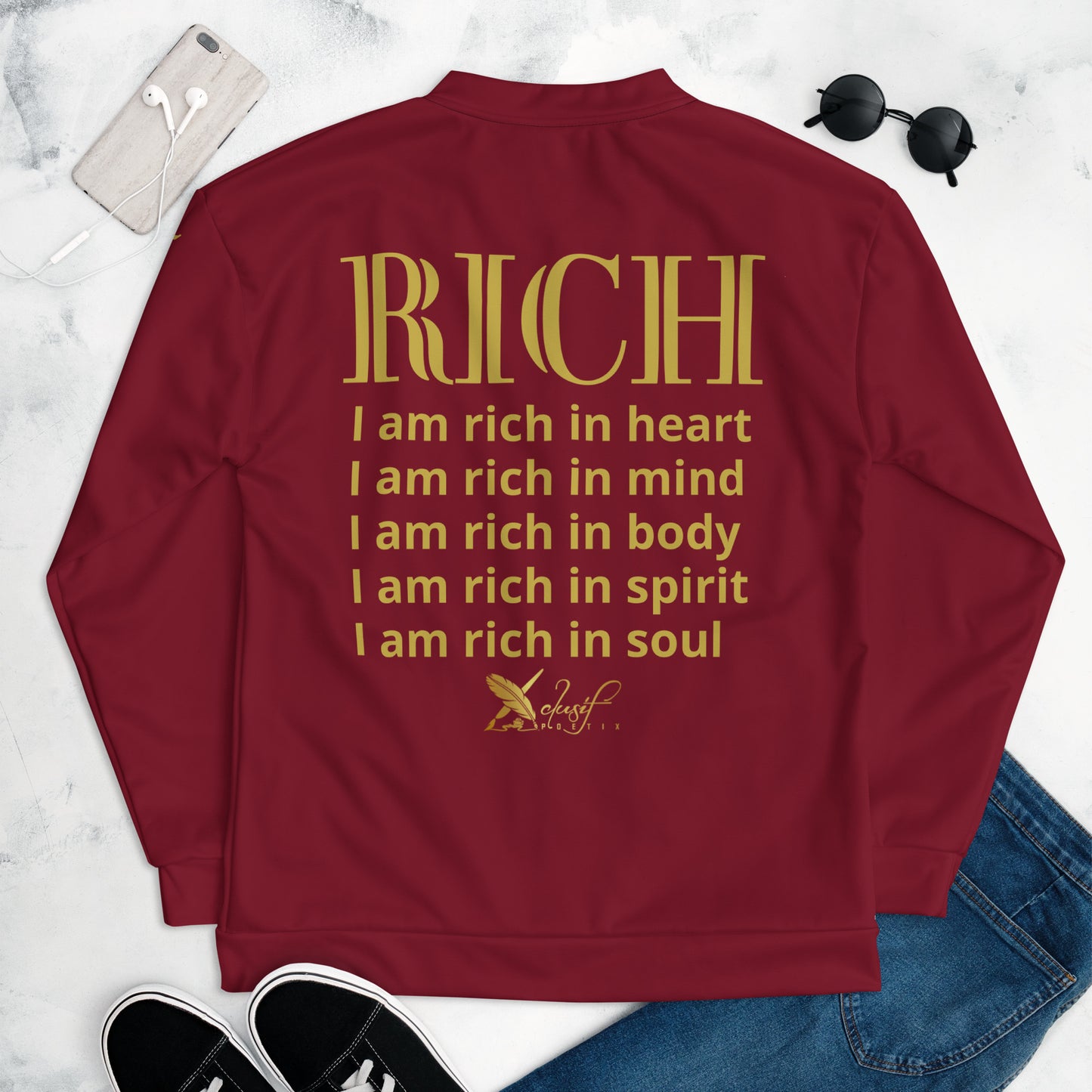 RICH BY XCLUSIF POETIX BURGUNDY & GOLD Unisex Bomber Jacket