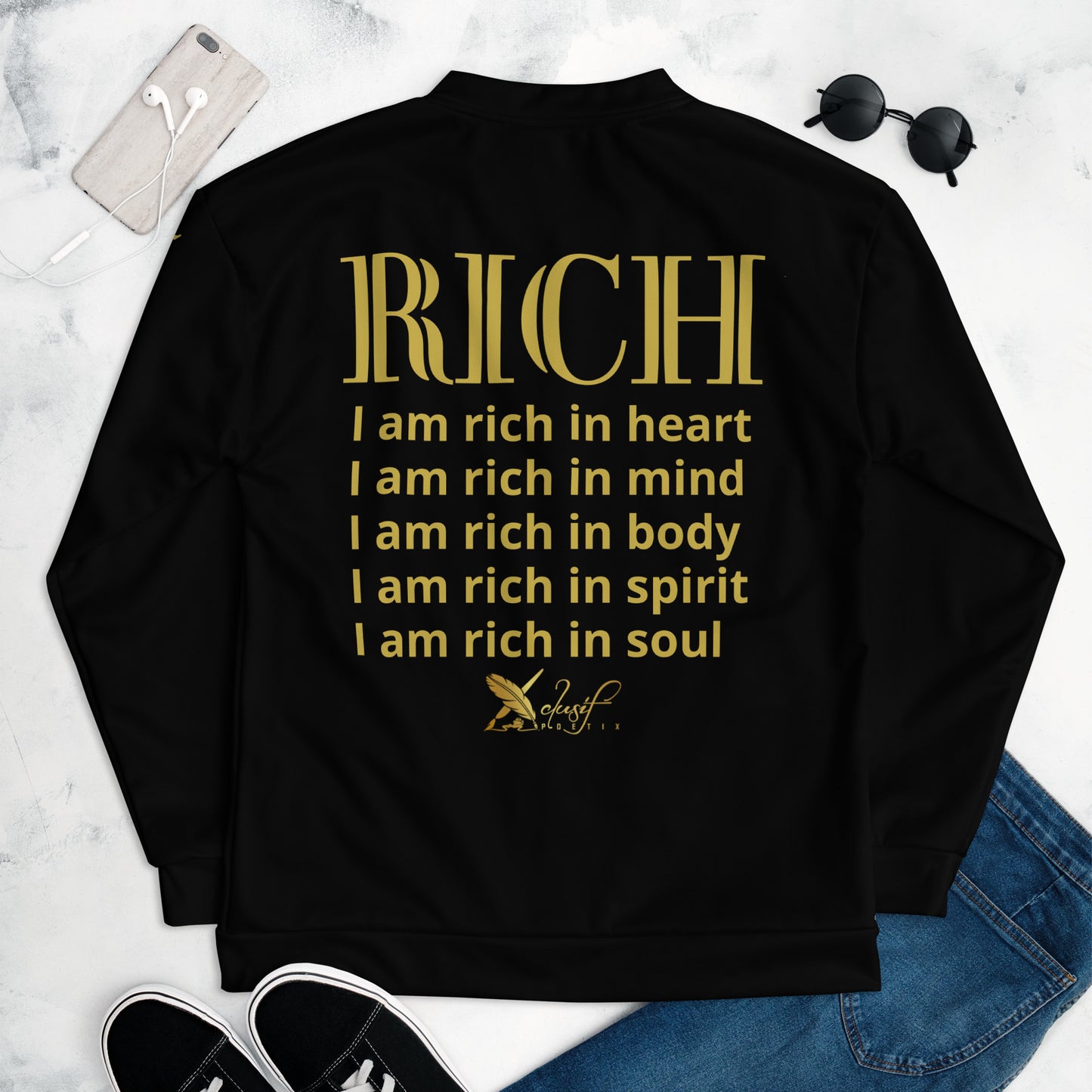 RICH BY XCLUSIF POETIX BLACK & GOLD Unisex Bomber Jacket