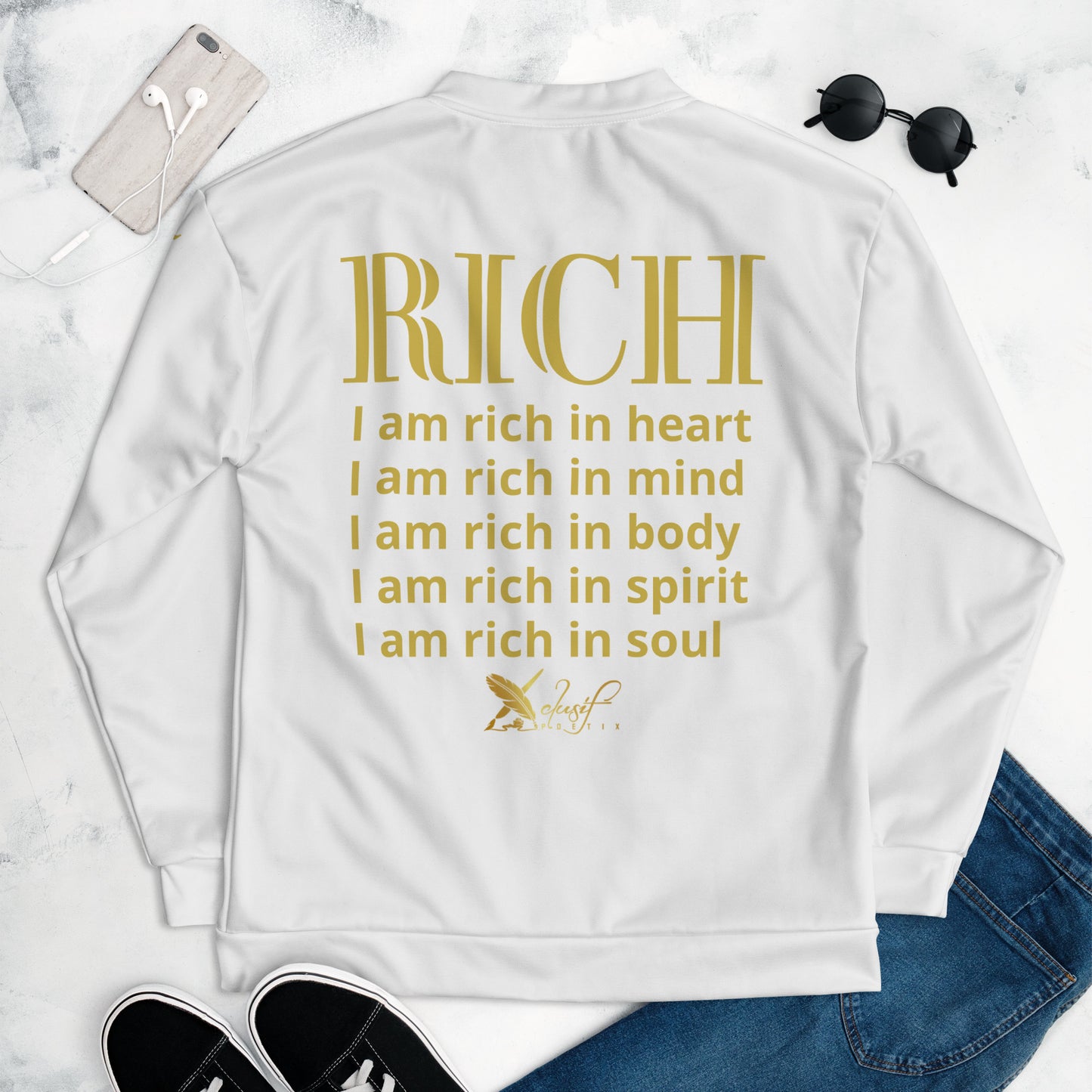 RICH BY XCLUSIF POETIX WHITE & GOLD Unisex Bomber Jacket