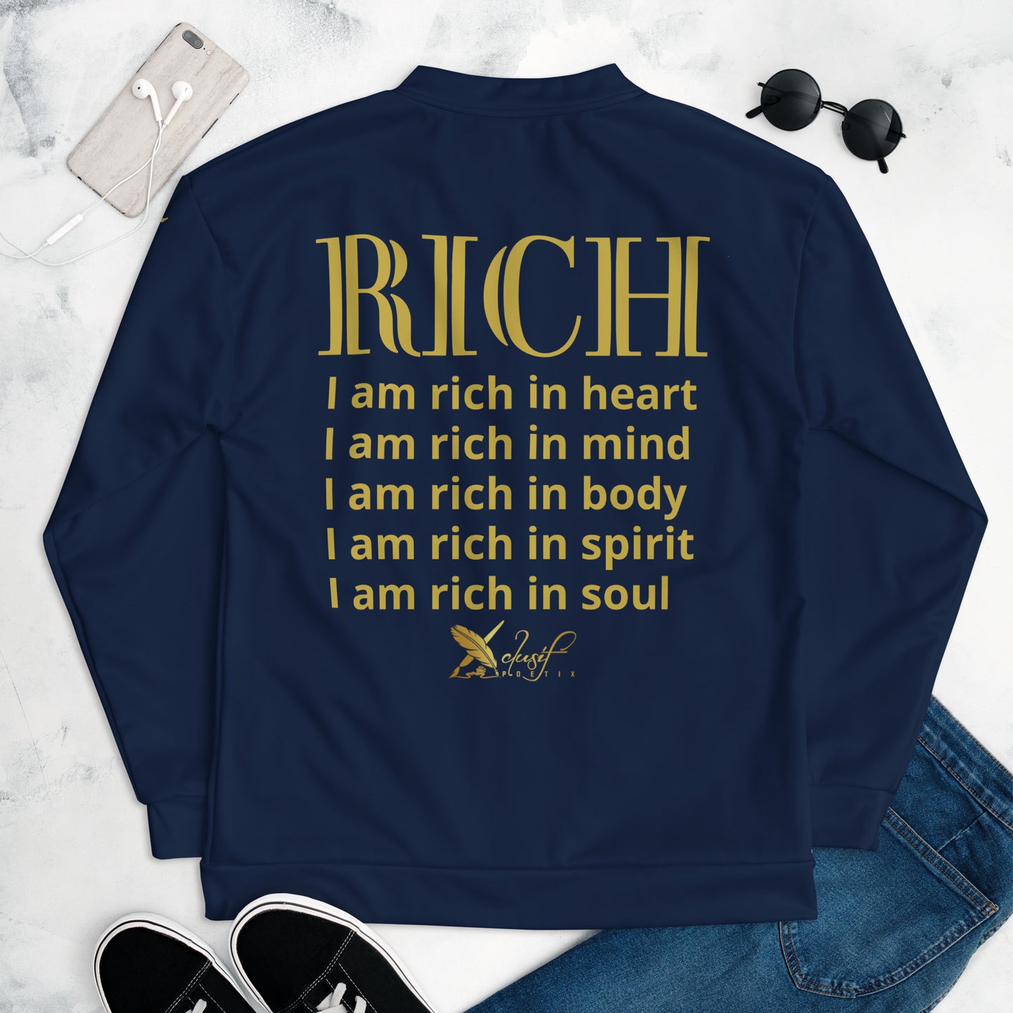 RICH BY XCLUSIF POETIX NAVY & GOLD Unisex Bomber Jacket