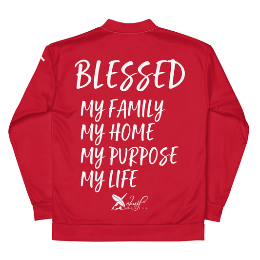 BLESSED BY XCLUSIF POETIX RED & WHITE Unisex Bomber Jacket