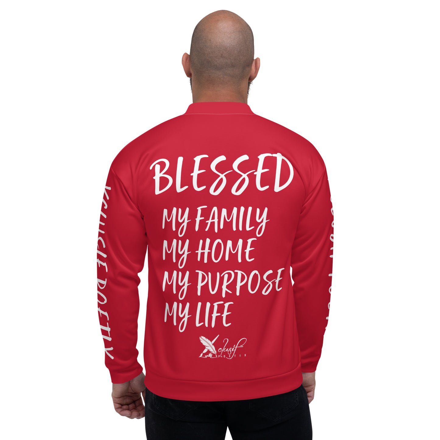 BLESSED BY XCLUSIF POETIX RED & WHITE Unisex Bomber Jacket