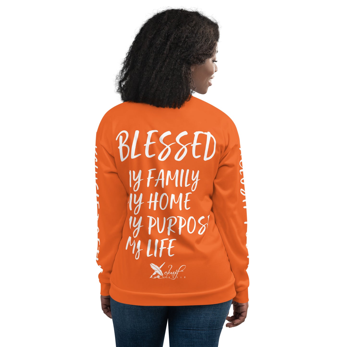 BLESSED BY XCLUSIF POETIX ORANGE & WHITE Unisex Bomber Jacket