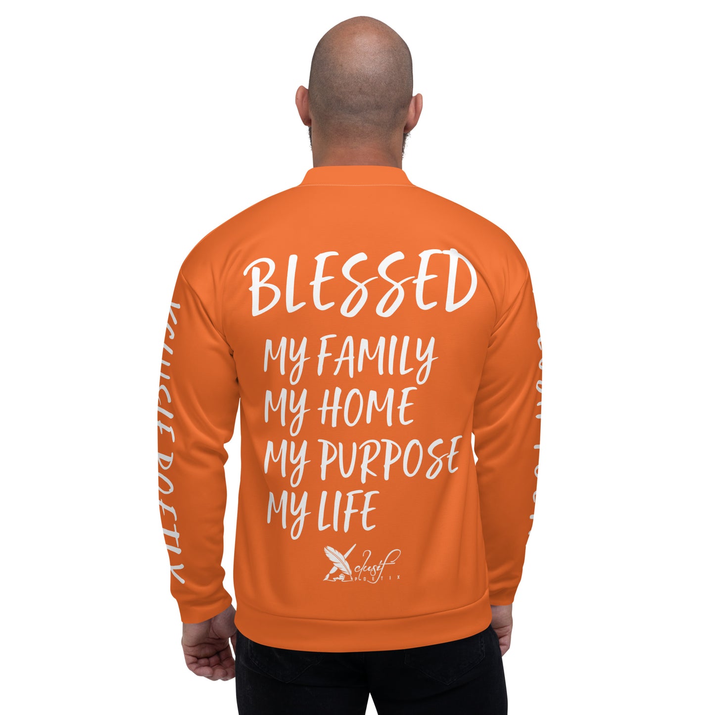 BLESSED BY XCLUSIF POETIX ORANGE & WHITE Unisex Bomber Jacket