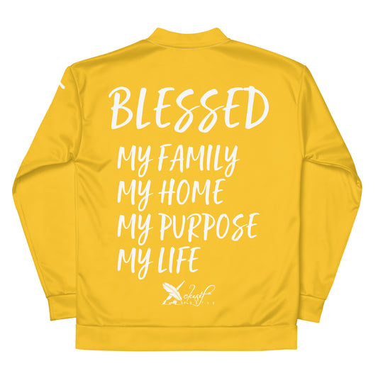 BLESSED BY XCLUSIF POETIX YELLOW & WHITE Unisex Bomber Jacket