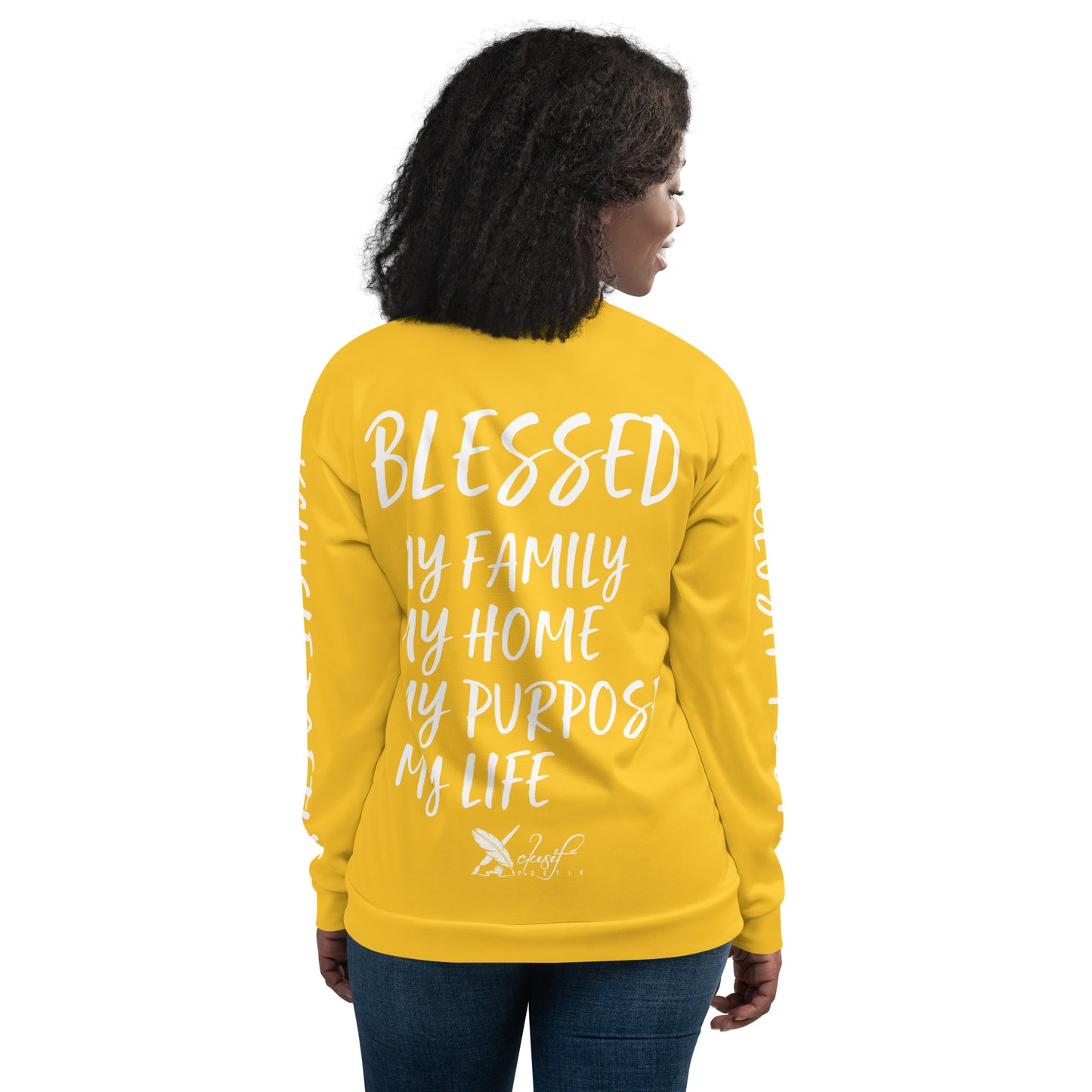 BLESSED BY XCLUSIF POETIX YELLOW & WHITE Unisex Bomber Jacket