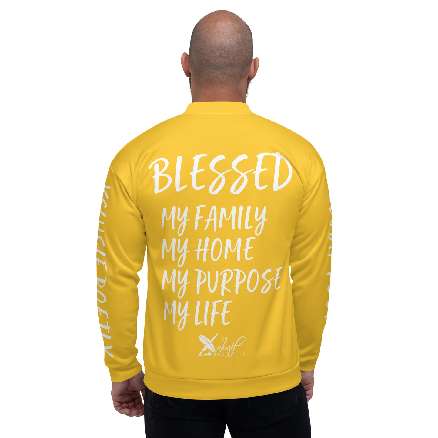 BLESSED BY XCLUSIF POETIX YELLOW & WHITE Unisex Bomber Jacket