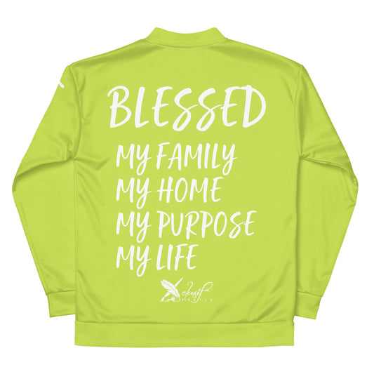 BLESSED BY XCLUSIF POETIX LIGHT GREEN & WHITE Unisex Bomber Jacket