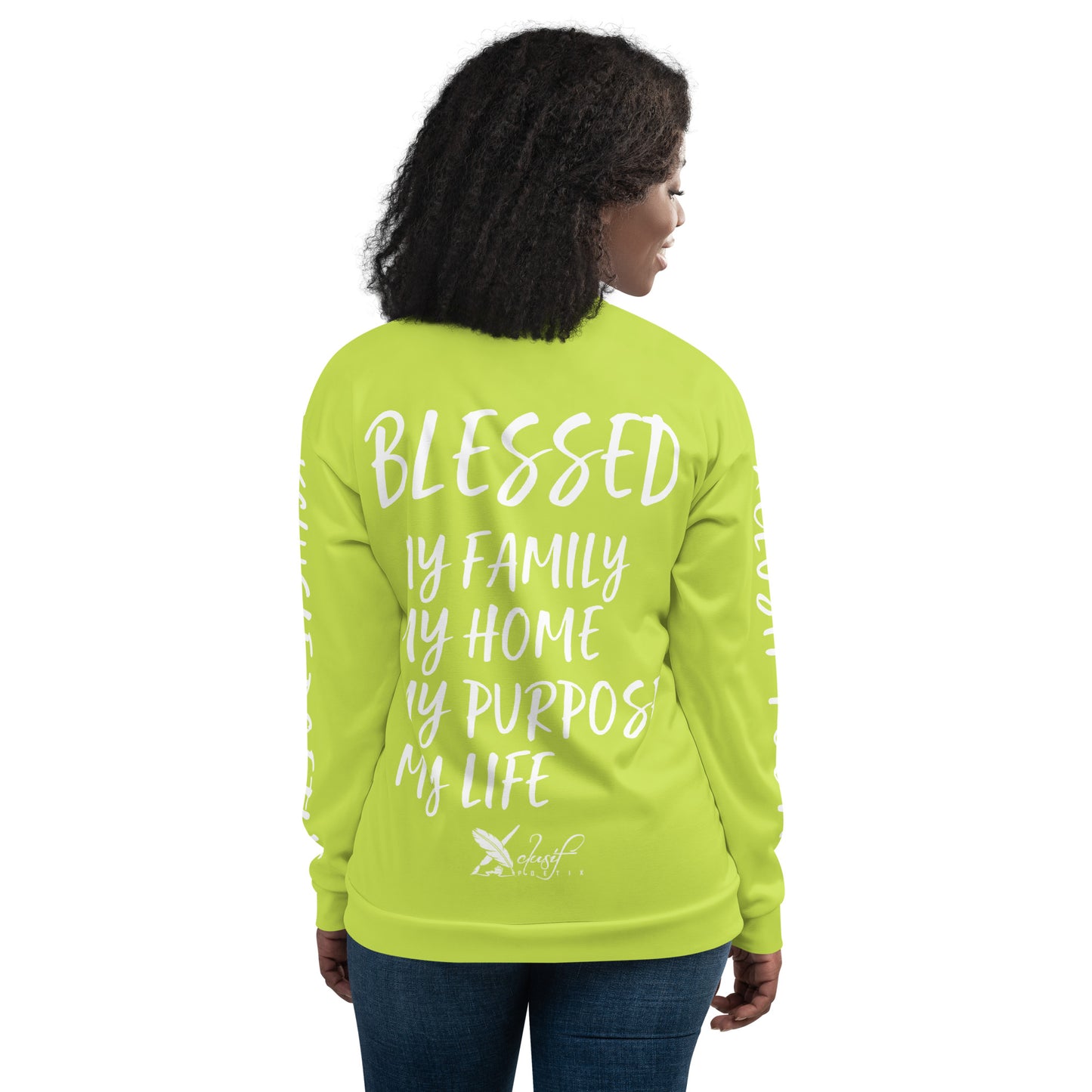 BLESSED BY XCLUSIF POETIX LIGHT GREEN & WHITE Unisex Bomber Jacket