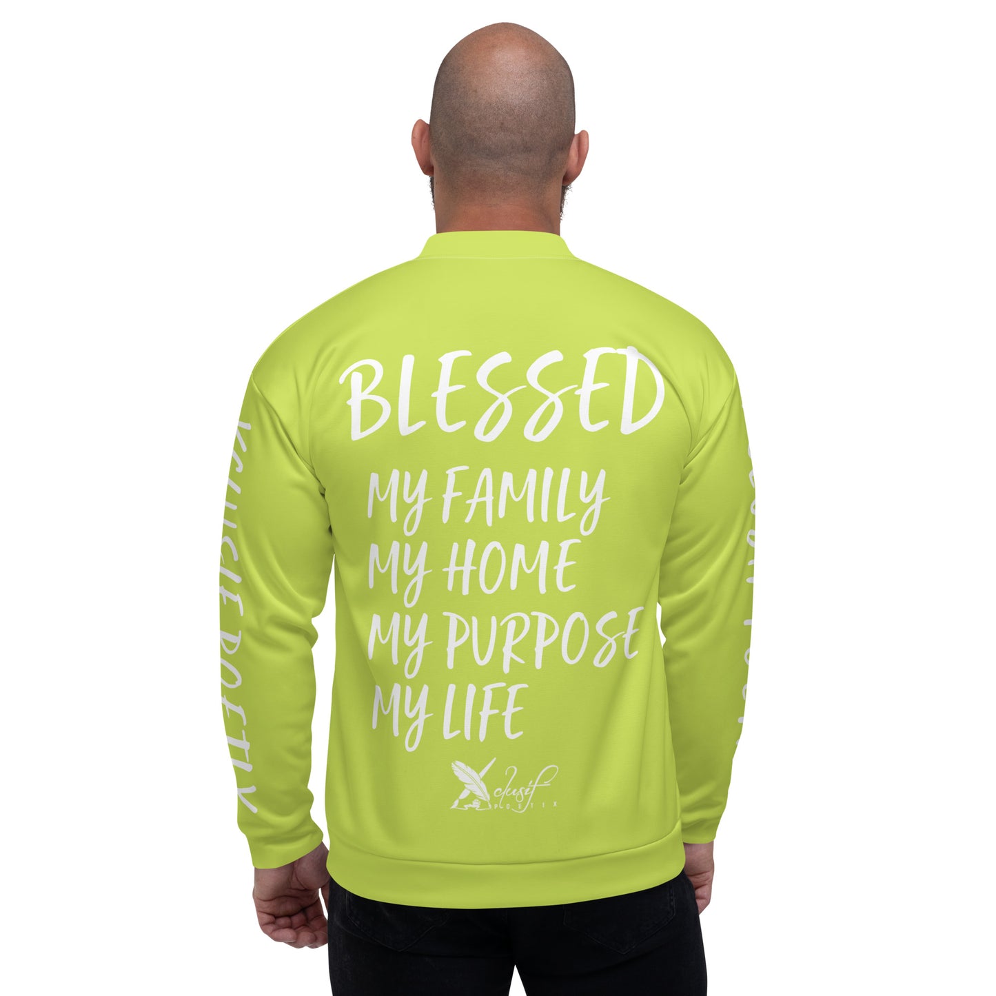 BLESSED BY XCLUSIF POETIX LIGHT GREEN & WHITE Unisex Bomber Jacket