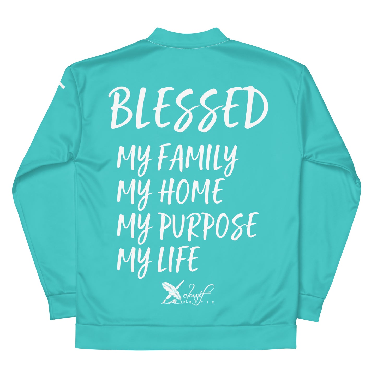 BLESSED BY XCLUSIF POETIX TURQUOISE & WHITE Unisex Bomber Jacket