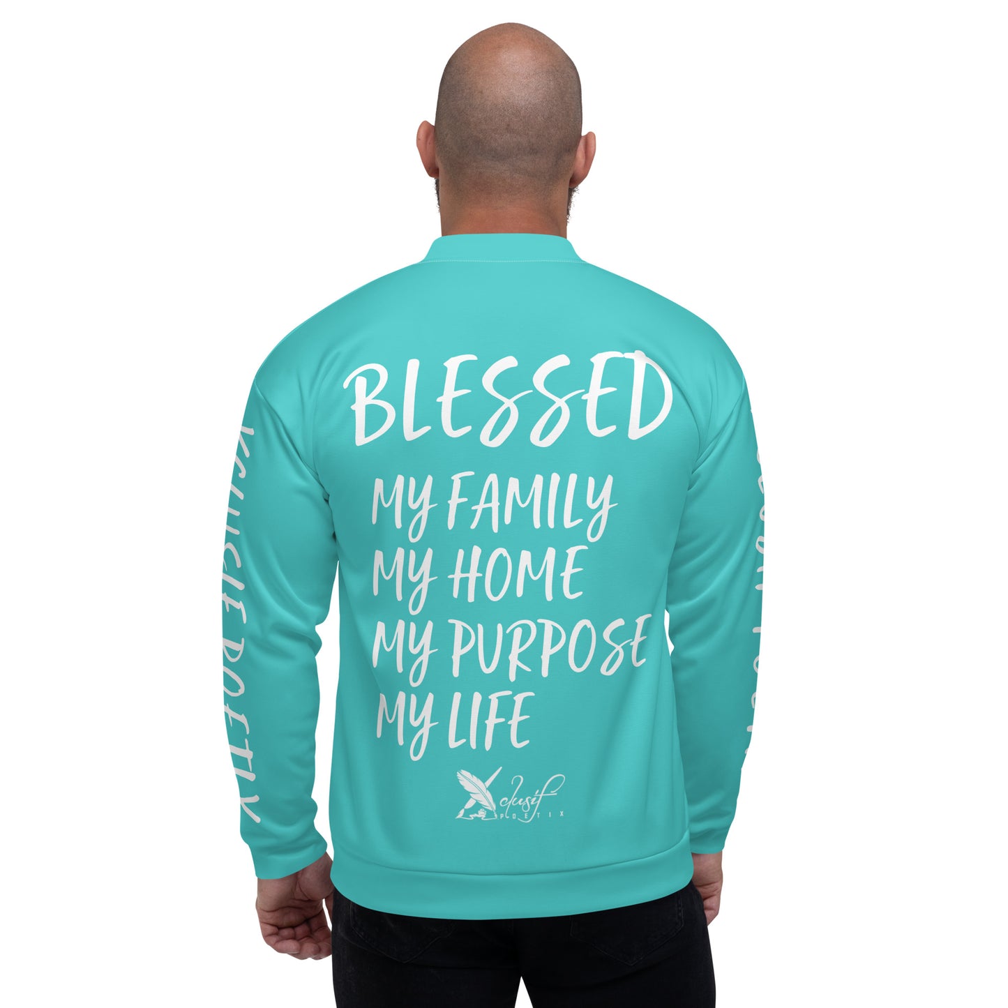 BLESSED BY XCLUSIF POETIX TURQUOISE & WHITE Unisex Bomber Jacket