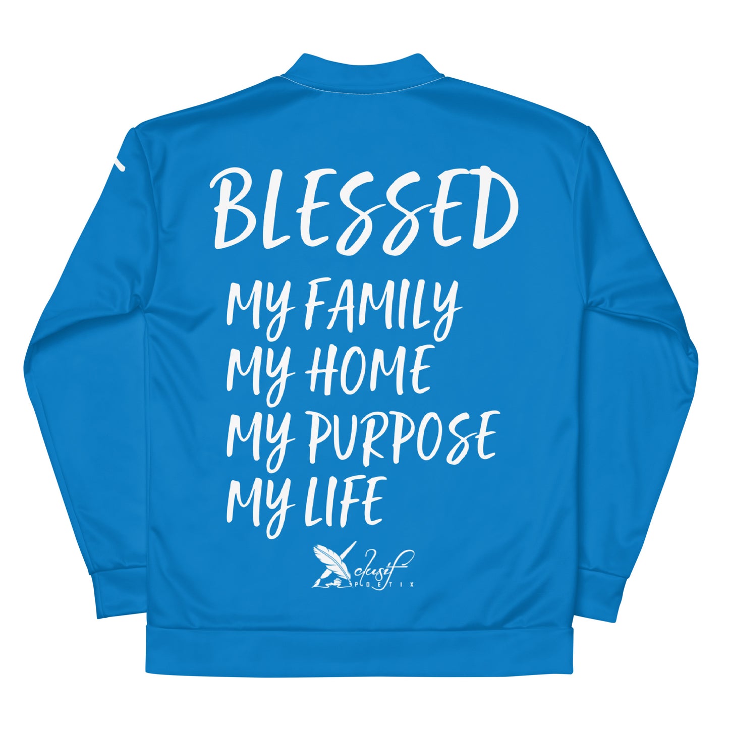 BLESSED BY XCLUSIF POETIX BLUE & WHITE Unisex Bomber Jacket