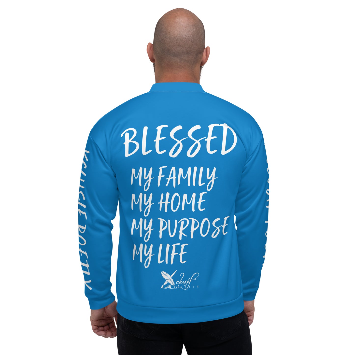 BLESSED BY XCLUSIF POETIX BLUE & WHITE Unisex Bomber Jacket