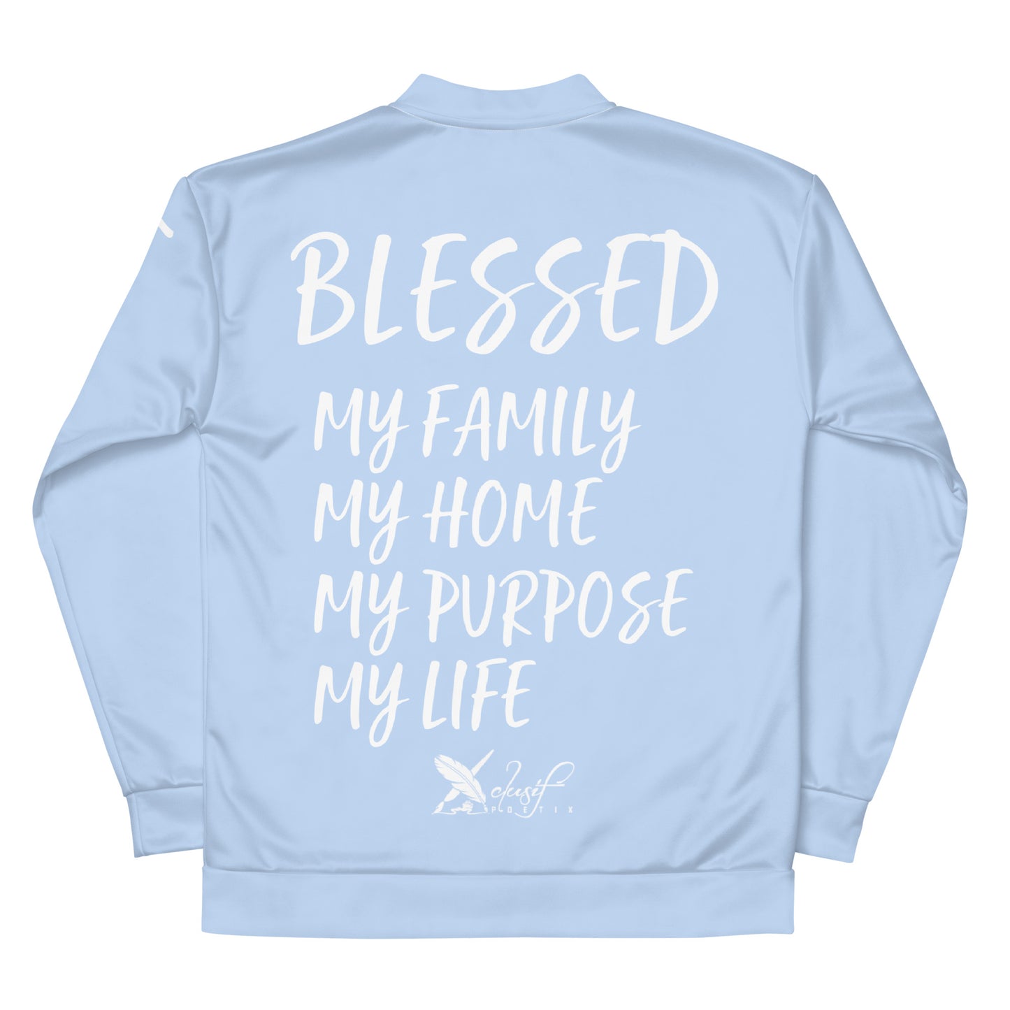 BLESSED BY XCLUSIF POETIX LIGHT BLUE & WHITE Unisex Bomber Jacket