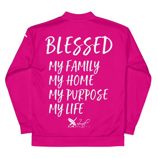 BLESSED BY XCLUSIF POETIX HOT PINK & WHITE Unisex Bomber Jacket