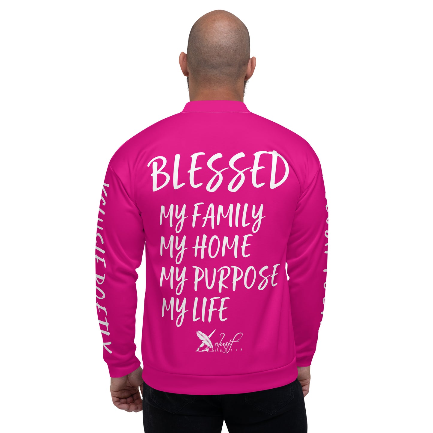 BLESSED BY XCLUSIF POETIX HOT PINK & WHITE Unisex Bomber Jacket