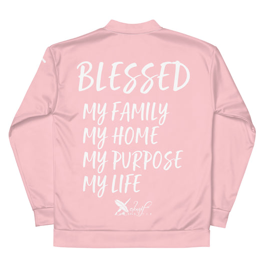 BLESSED BY XCLUSIF POETIX PINK & WHITE Unisex Bomber Jacket