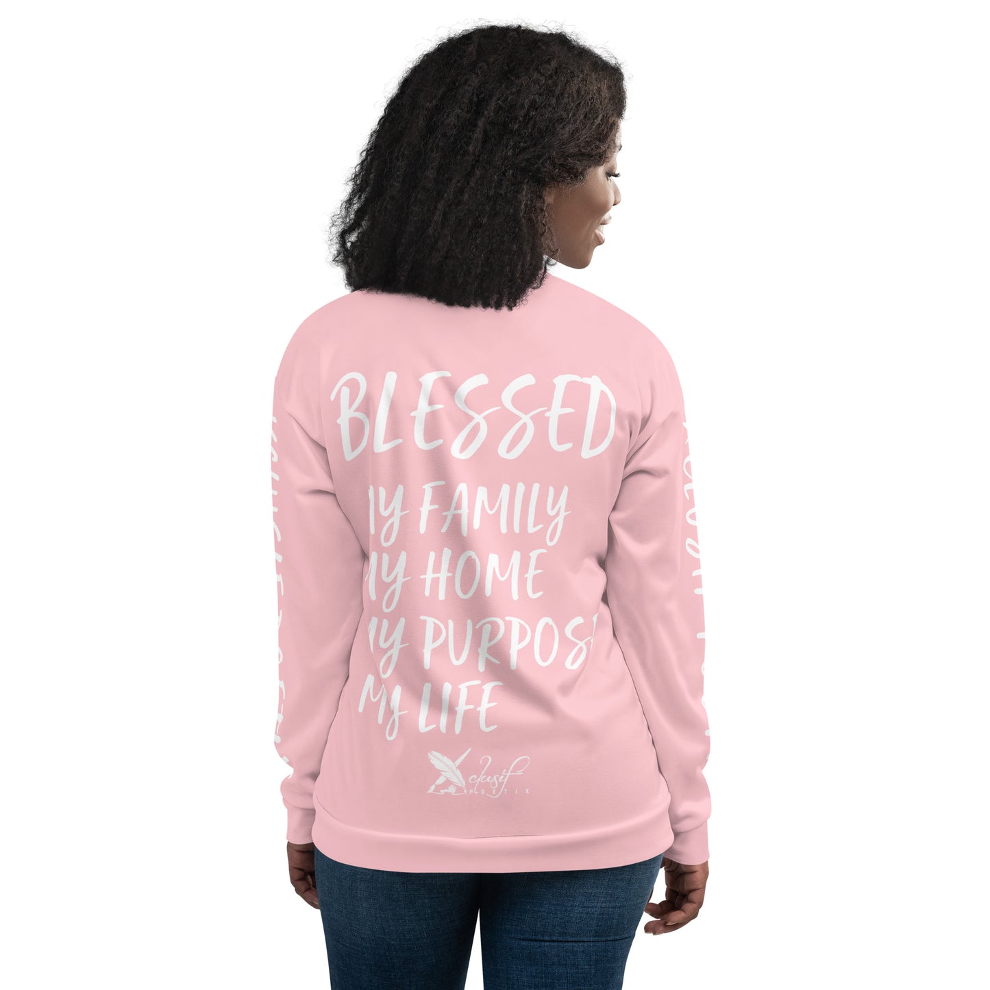 BLESSED BY XCLUSIF POETIX PINK & WHITE Unisex Bomber Jacket