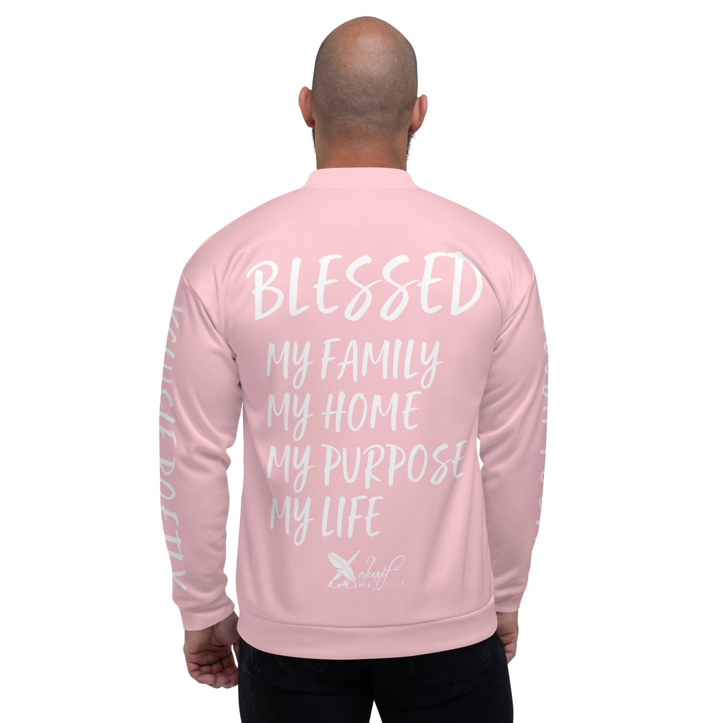 BLESSED BY XCLUSIF POETIX PINK & WHITE Unisex Bomber Jacket