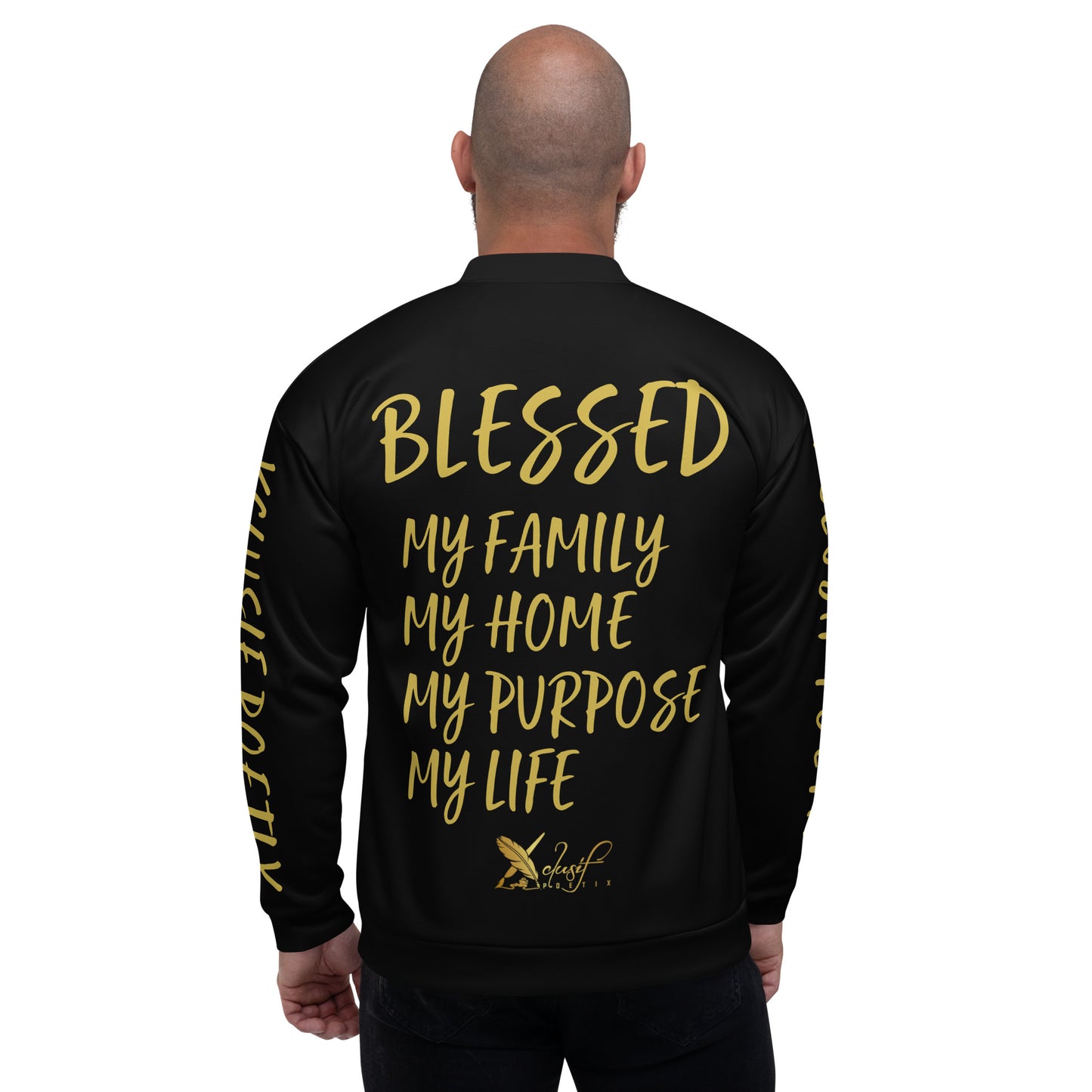 BLESSED BY XCLUSIF POETIX BLACK & GOLD Unisex Bomber Jacket