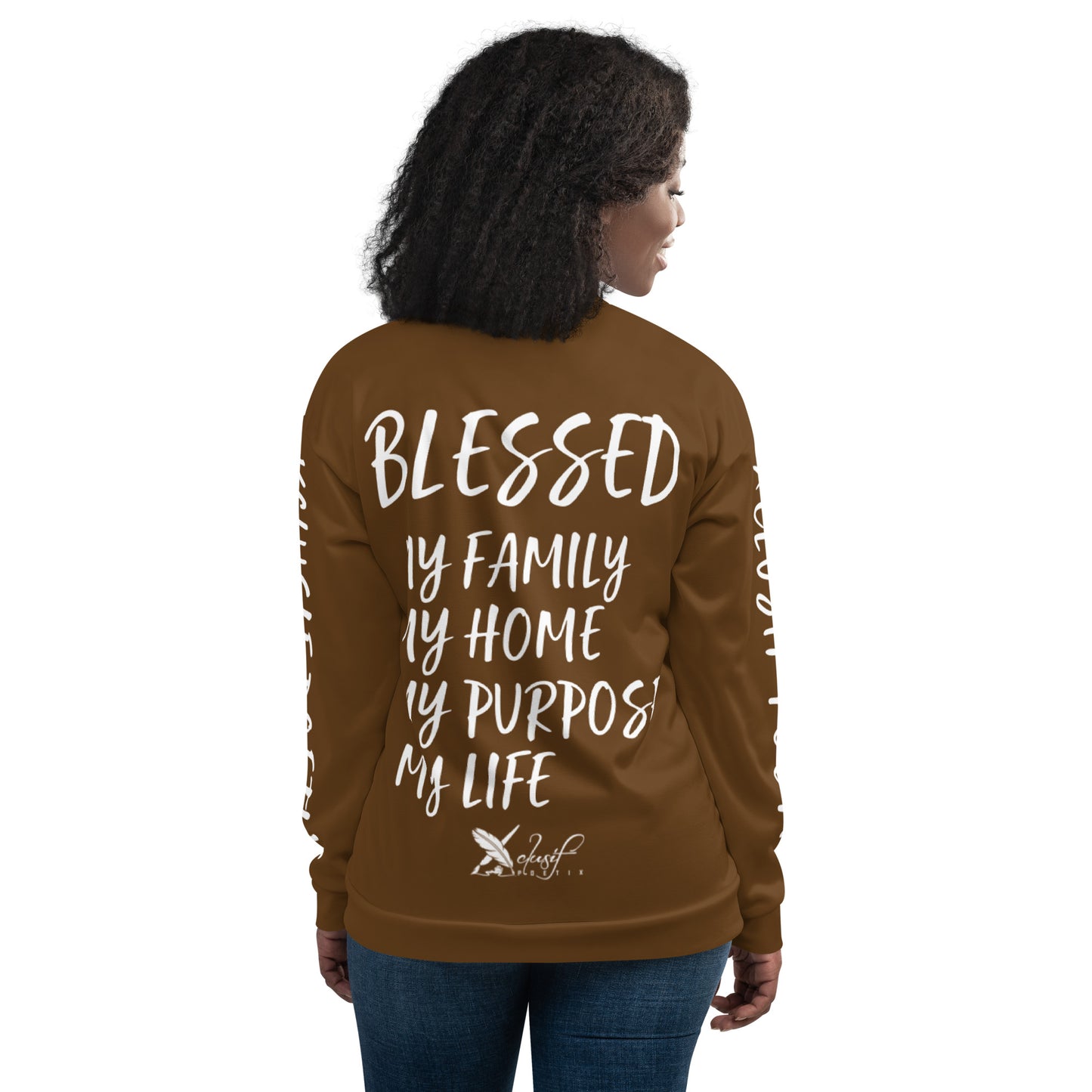 BLESSED BY XCLUSIF POETIX BROWN & WHITE Unisex Bomber Jacket