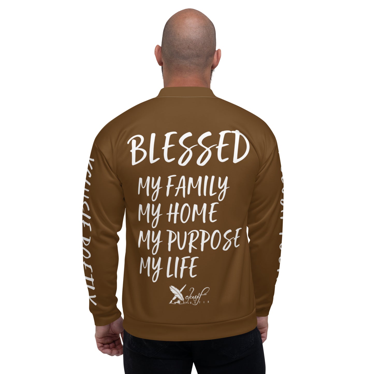 BLESSED BY XCLUSIF POETIX BROWN & WHITE Unisex Bomber Jacket