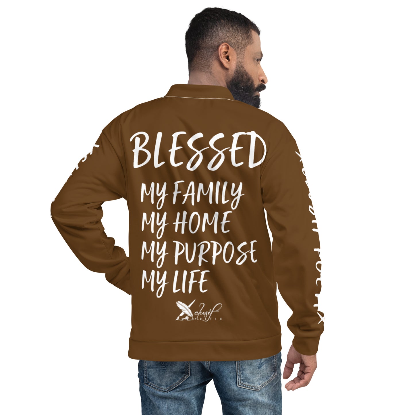 BLESSED BY XCLUSIF POETIX BROWN & WHITE Unisex Bomber Jacket