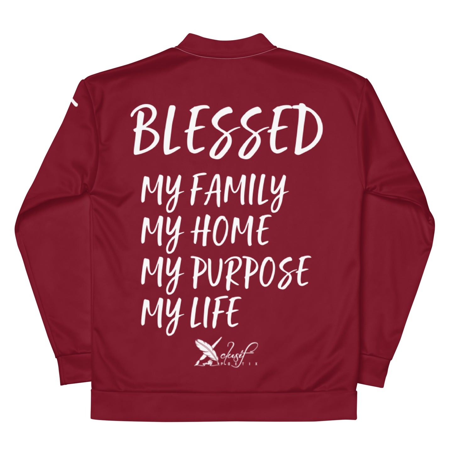 BLESSED BY XCLUSIF POETIX BURGUNDY & WHITE Unisex Bomber Jacket