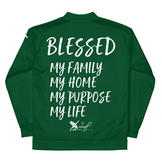 BLESSED BY XCLUSIF POETIX FOREST GREEN & WHITE Unisex Bomber Jacket