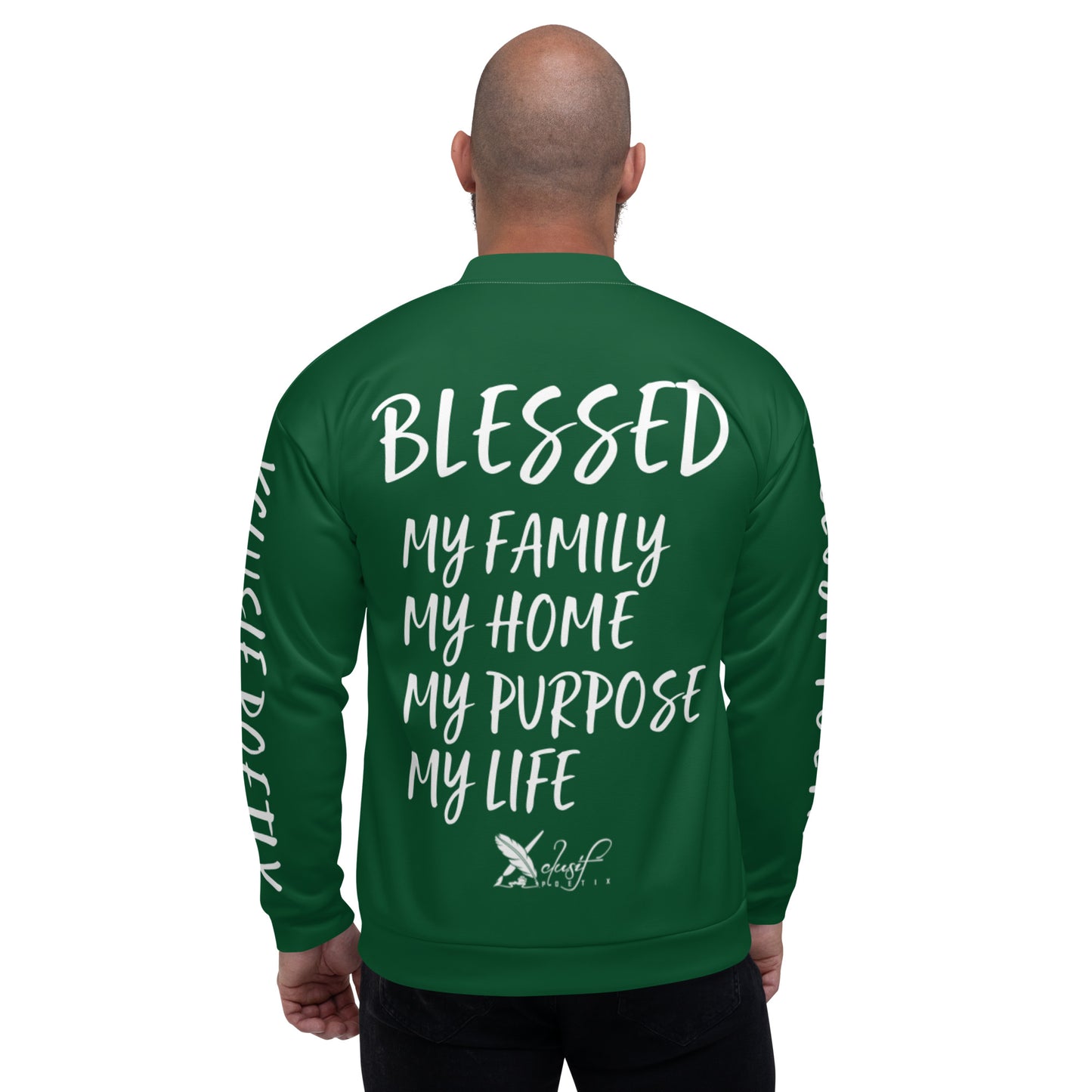 BLESSED BY XCLUSIF POETIX FOREST GREEN & WHITE Unisex Bomber Jacket