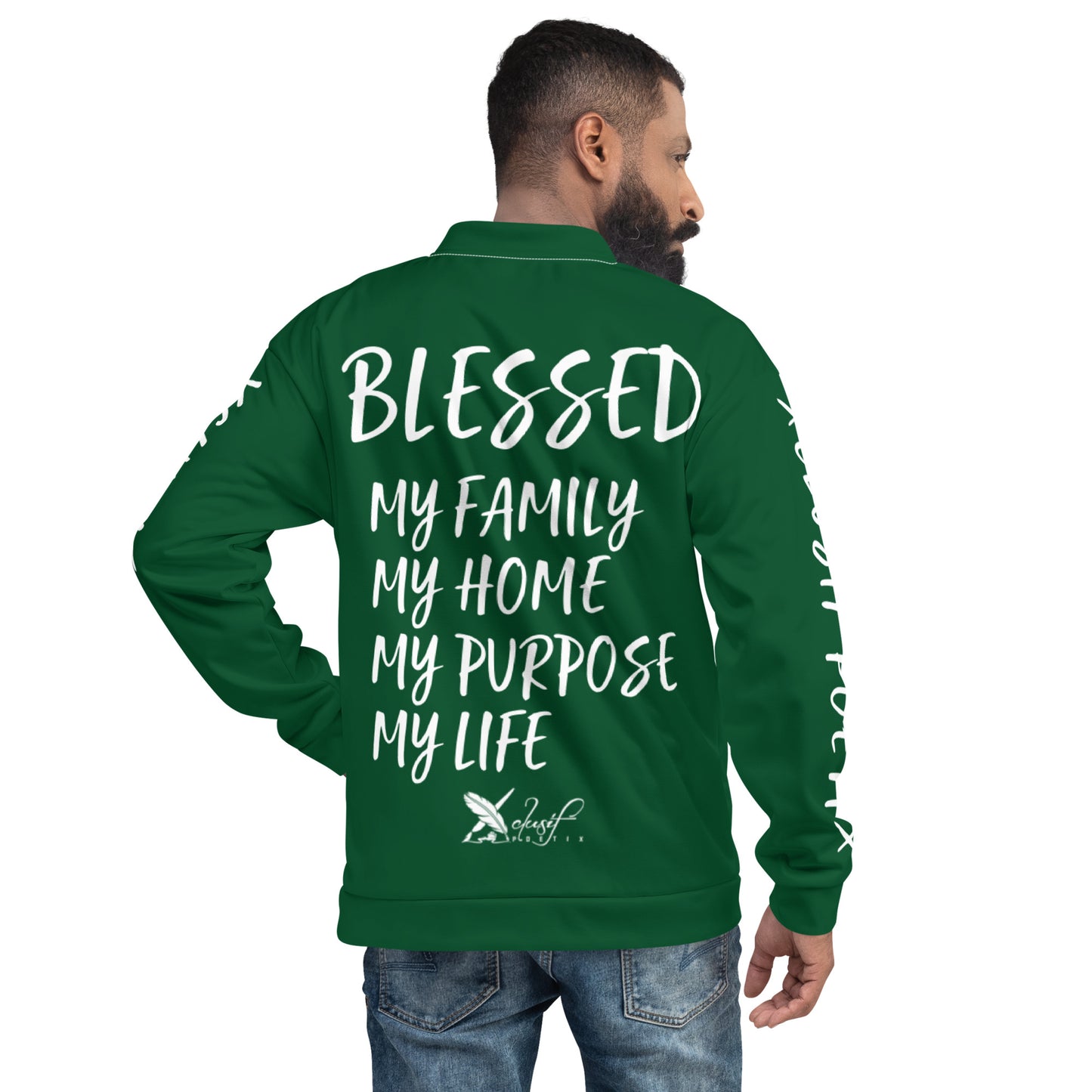 BLESSED BY XCLUSIF POETIX FOREST GREEN & WHITE Unisex Bomber Jacket