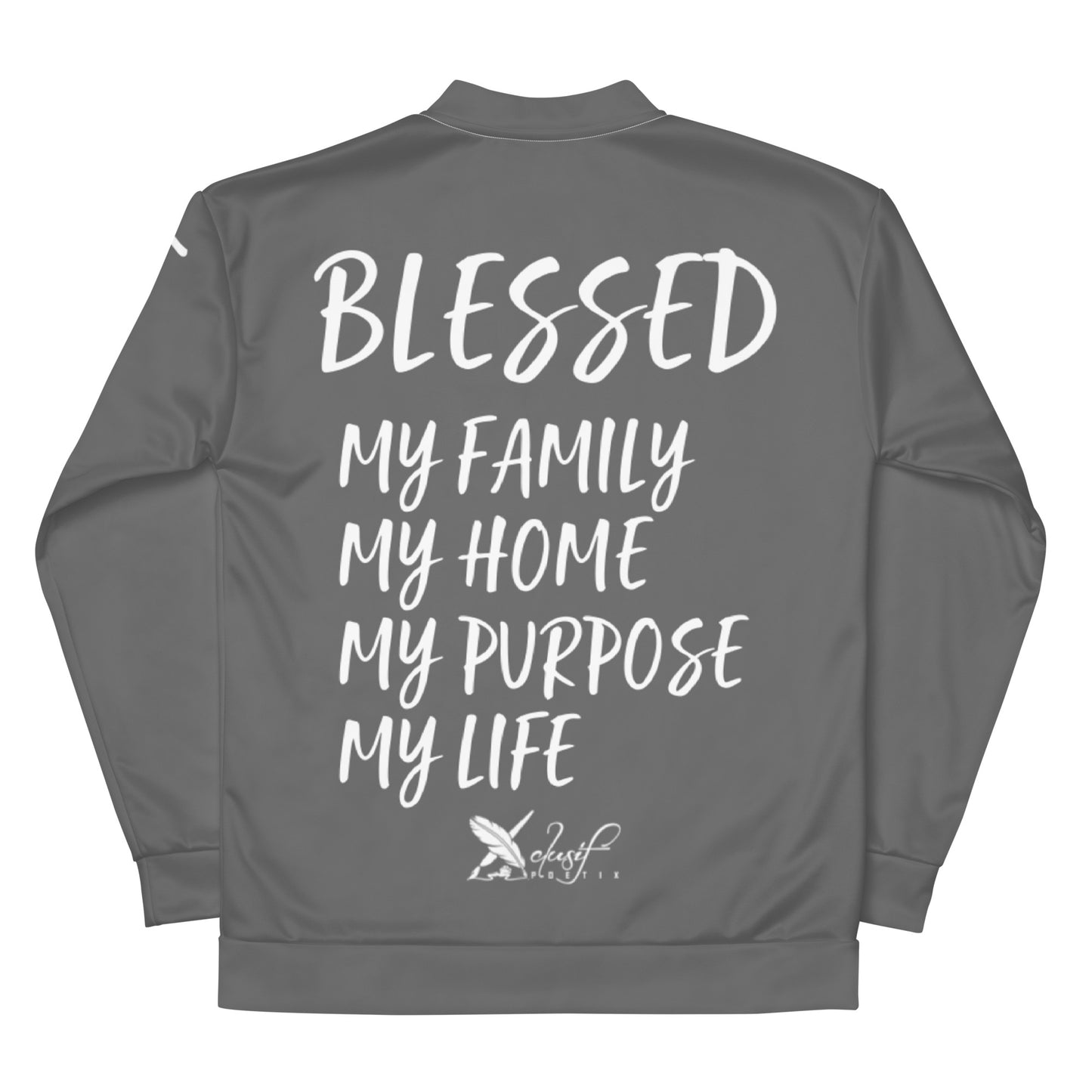 BLESSED BY XCLUSIF POETIX GREY & WHITE Unisex Bomber Jacket