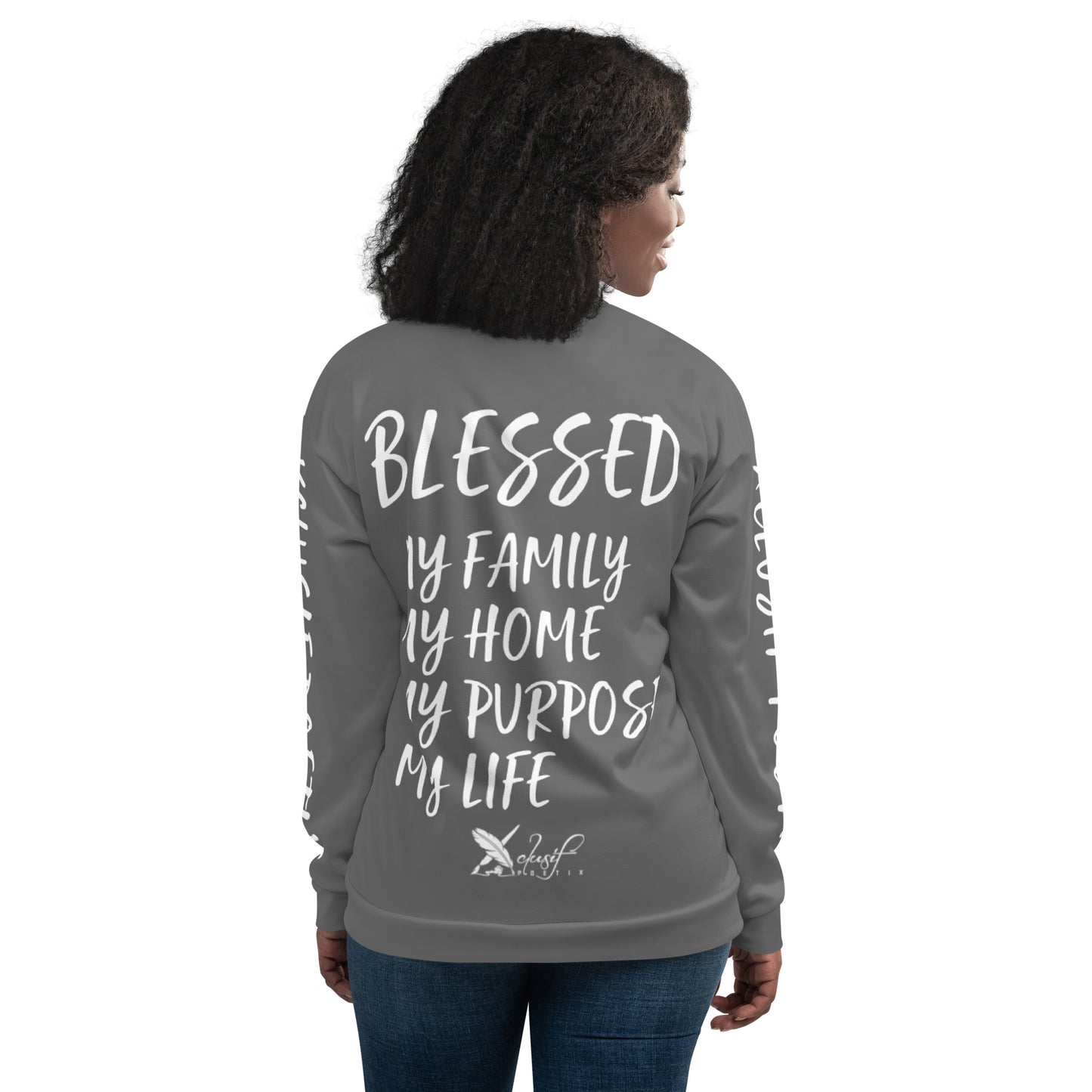 BLESSED BY XCLUSIF POETIX GREY & WHITE Unisex Bomber Jacket