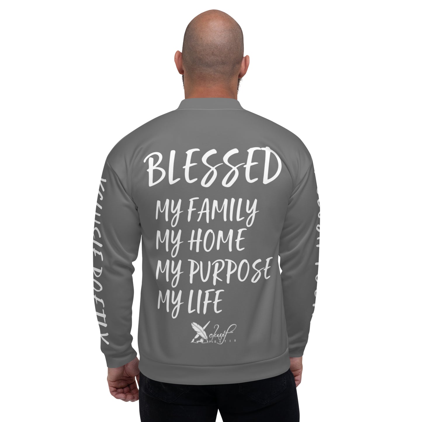 BLESSED BY XCLUSIF POETIX GREY & WHITE Unisex Bomber Jacket