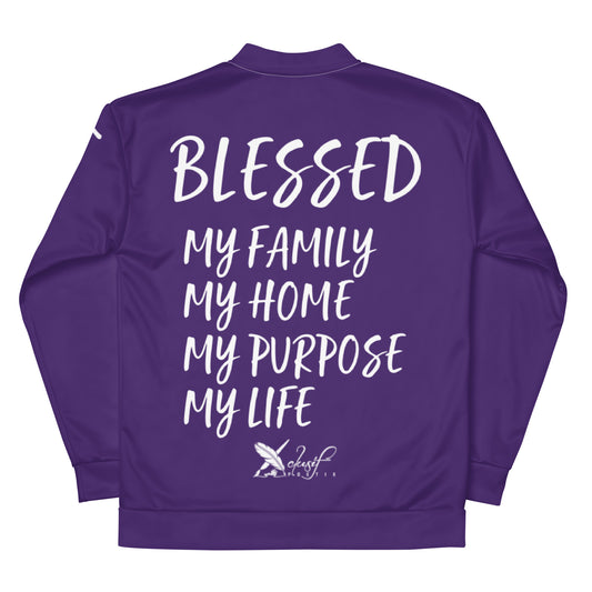 BLESSED BY XCLUSIF POETIX PURPLE & WHITE Unisex Bomber Jacket