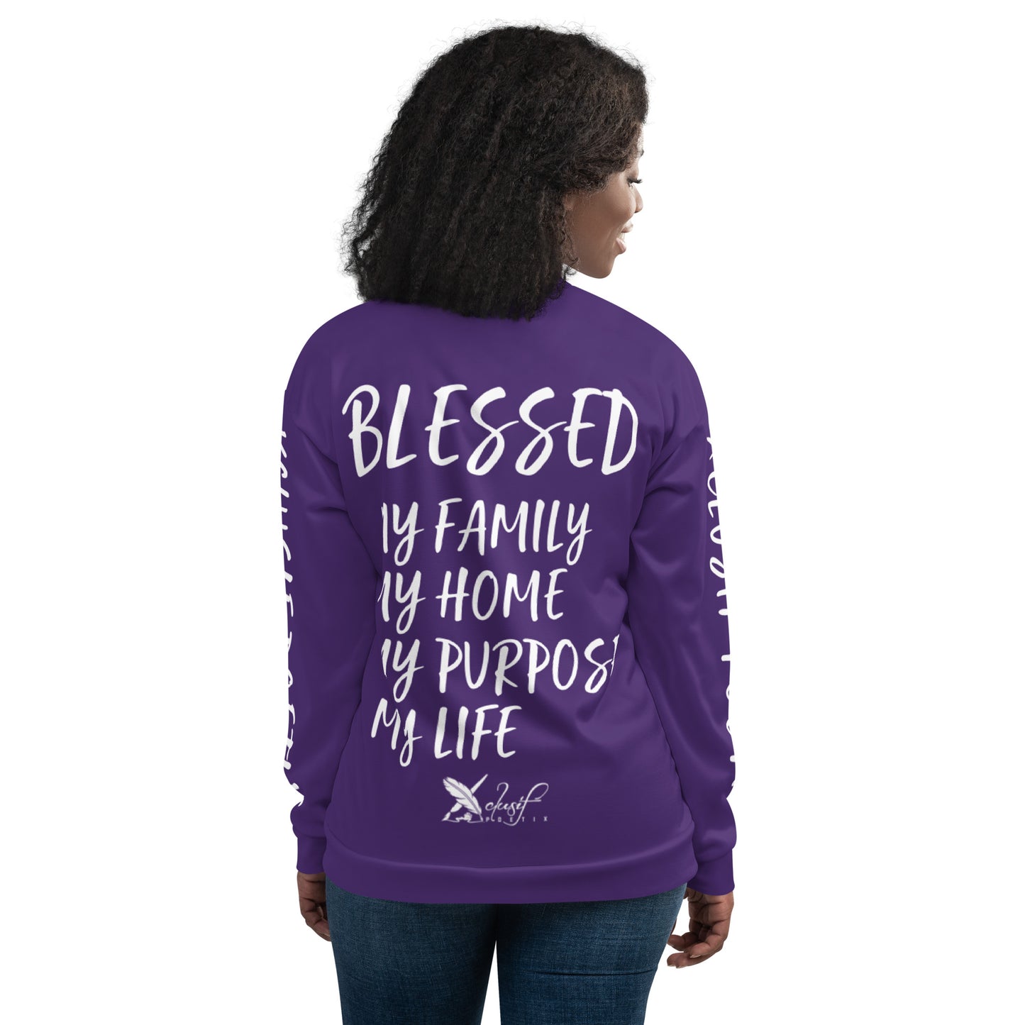 BLESSED BY XCLUSIF POETIX PURPLE & WHITE Unisex Bomber Jacket