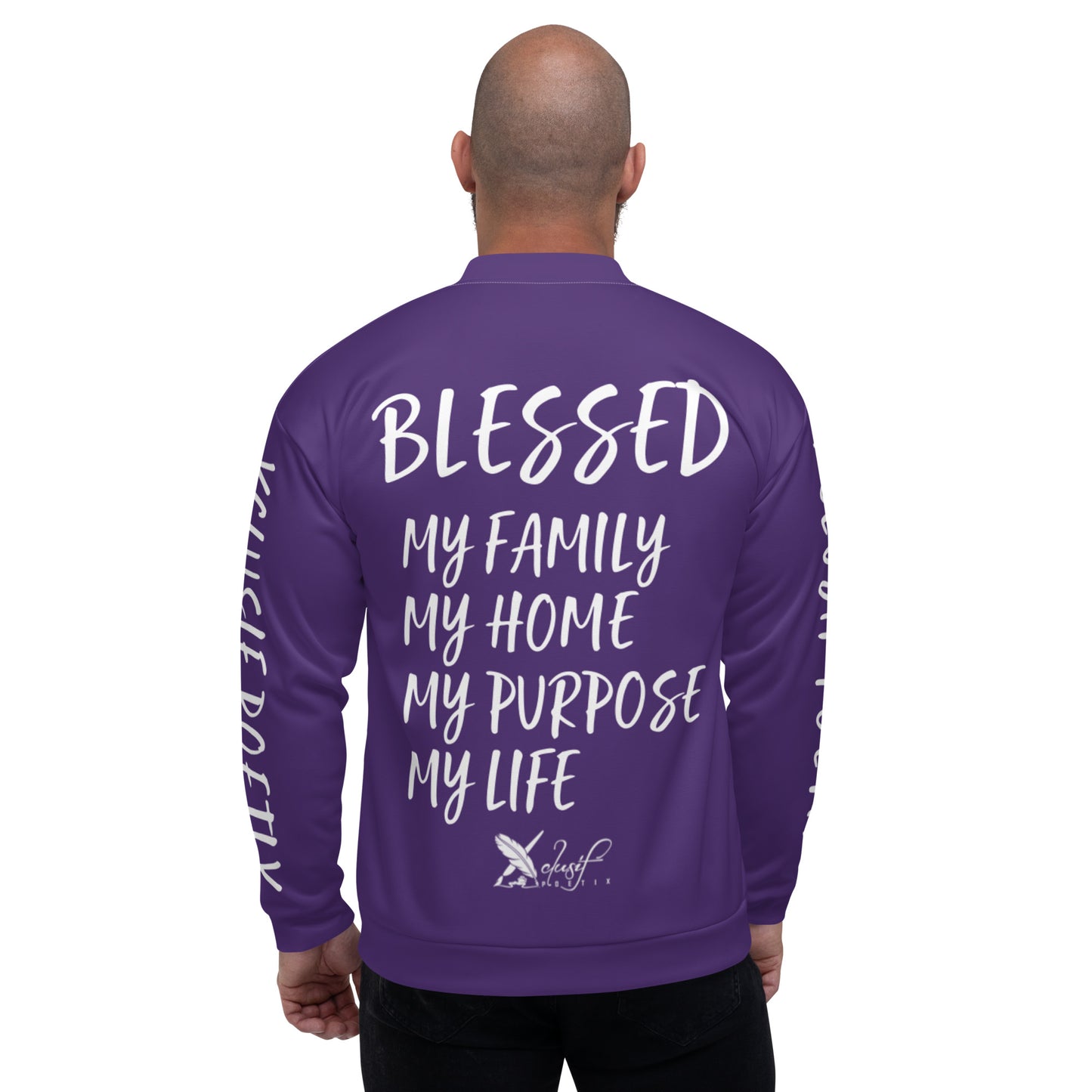 BLESSED BY XCLUSIF POETIX PURPLE & WHITE Unisex Bomber Jacket