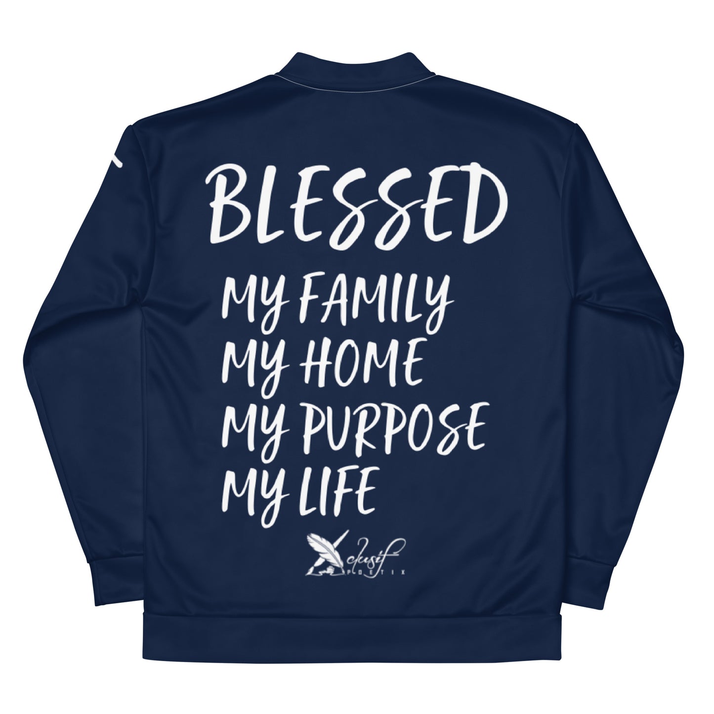 BLESSED BY XCLUSIF POETIX NAVY & WHITE Unisex Bomber Jacket