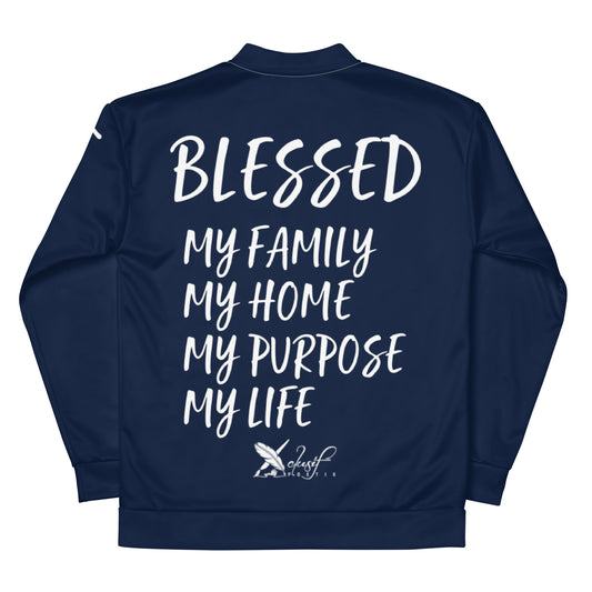 BLESSED BY XCLUSIF POETIX NAVY & WHITE Unisex Bomber Jacket