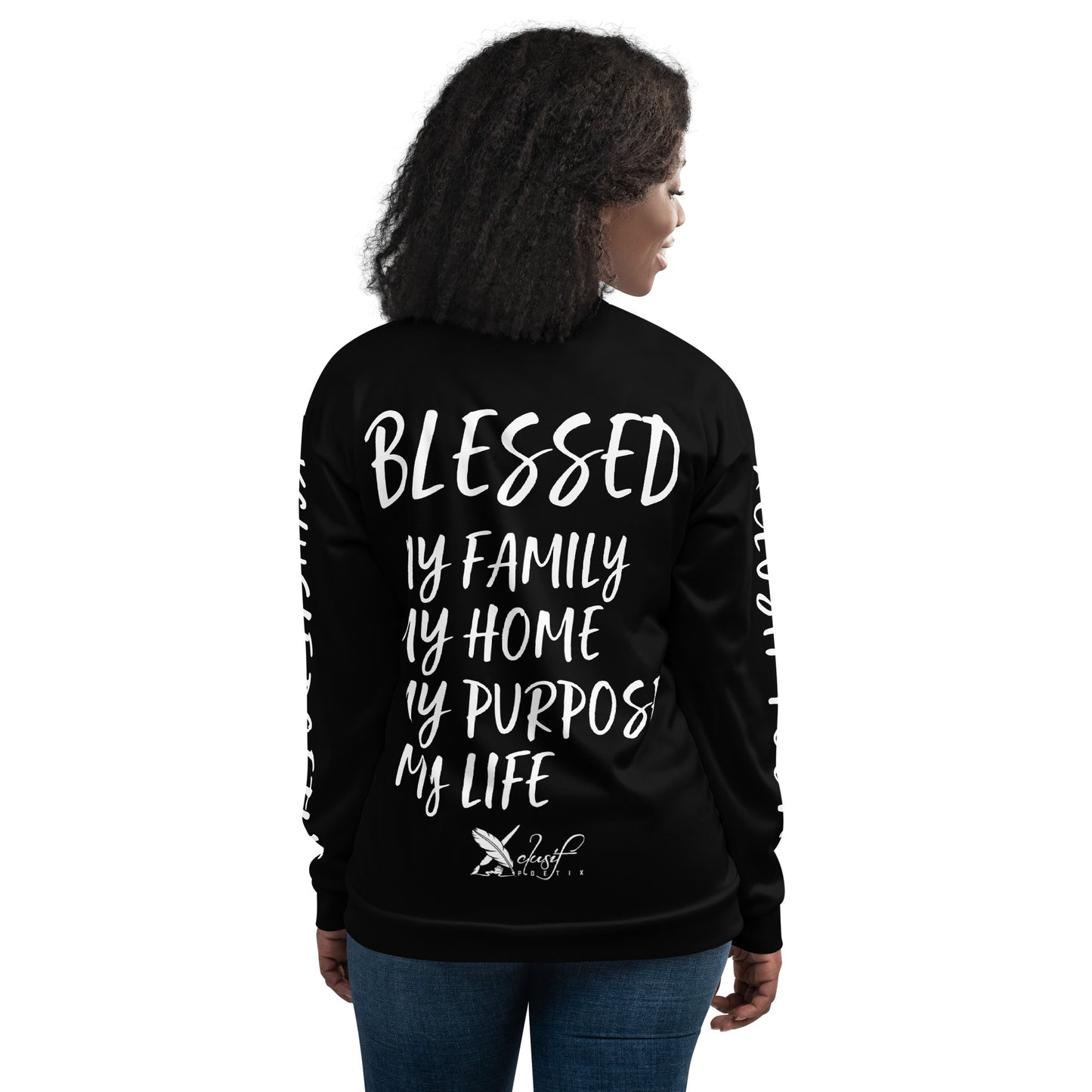 BLESSED BY XCLUSIF POETIX BLACK & WHITE Unisex Bomber Jacket